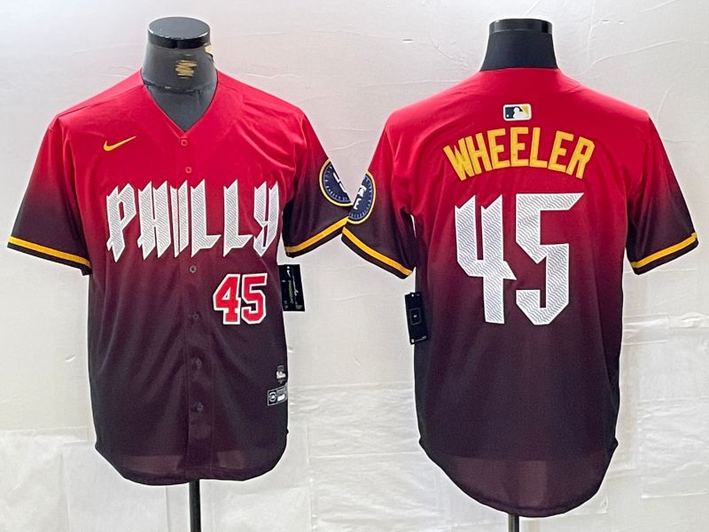 Men Philadelphia Phillies #45 Wheeler Red City Edition Nike 2024 MLB Jersey style 4